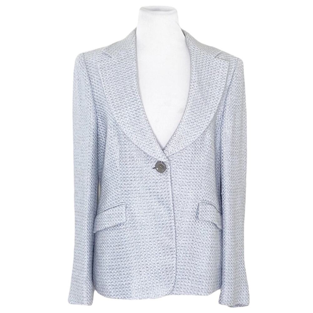 Armani Collezioni Single Button Jacquard Blazer Jacket Silver Grey Size M